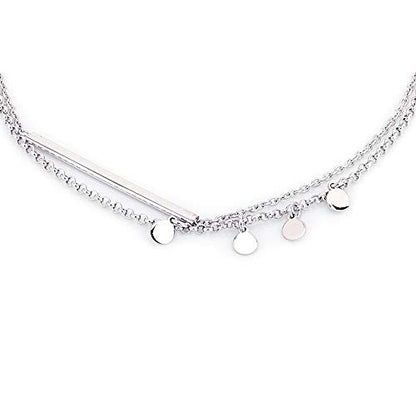 Vanbelle Sterling Silver Jewelry - Rhodium Plated with 925 Stamp - Double Layered Chain Circle & Bar Charms Anklet - Elegant handcrafted Stylish Designed for Women- 9" long + 1" extender