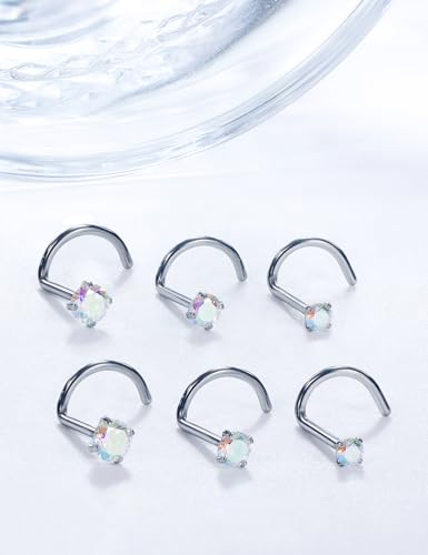18G 20G 22G Stainless Surgical Steel Titanium Nose Rings Studs for Women L Shaped Nose Rings Screw Nose Studs Nostrial Piercing Jewelry for Women Men Silver Gold Black - style: 22G/AB CZ/Screw/Titanium