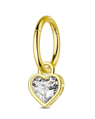 Clicker Belly Button Rings 14G Heart Dangle Belly Navel Rings for Women Surgical Steel Navel Belly Button Piercing Jewelry - color: YG-8MM