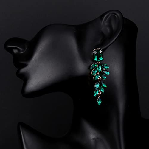 Elegant Rhinestone Statement Earrings Sparkly Cluster Crystal Drop Dangle Earrings Teardrop Chandelier Earrings Wedding Bridal Prom Earrings for Women - color: C:Green