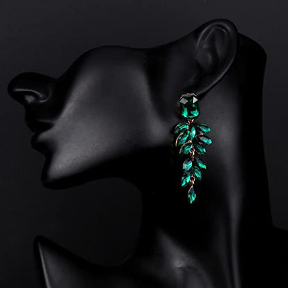 Elegant Rhinestone Statement Earrings Sparkly Cluster Crystal Drop Dangle Earrings Teardrop Chandelier Earrings Wedding Bridal Prom Earrings for Women - color: C:Green