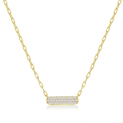 Horizontal Bar Necklace for Women, Sterling Silver or 14K Gold Plated Silver, Minimalist, CZ Diamond, Dainty Bar Pendant - Unique Jewelry Gift - style: Full Pavé - Gold