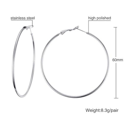 Large Hoop Earrings for Women 4 Pairs Stainless Steel Gold and Silver Hoop Earrings Set Lightweight Hypoallergenic Big Hoop Jewelry for Everyday Party and Gifts 40mm 70mm - color: Silver-60mm