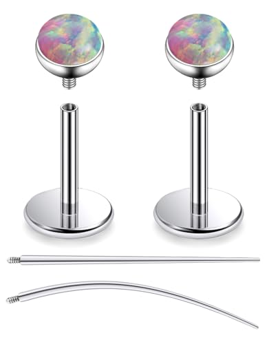 F136 Titanium 20/18/16G Internally Threaded Flat Back Multicolor Opal Stud Earrings Nose Rings Lip Labret Medusa Monroe Piercing Jewelry with Taper for Women Men - color: Pink, size: 20g*6mm*3mm