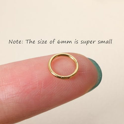 20G 18G 16G Titanium Nose Ring Hoop, Cartilage Hoop Earrings for Women Men Silver Gold Nose Ring Septum Ring Tragus Conch Helix Daith Lip Piercing Jewelry 6mm/7mm/8mm/9mm/10mm - color: Gold-20g, style: 6mm