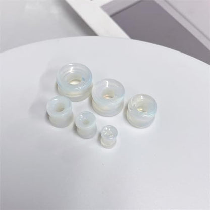 Hollow Opalite Moon Stone Natural Stone Ear Plugs Gauges Tunnel Expanders Stretcher Saddle Organic Double Flared Flesh Earrings for Men Women Fashion Piercings Body Jewelry Gift - size: 5/8"(16mm)