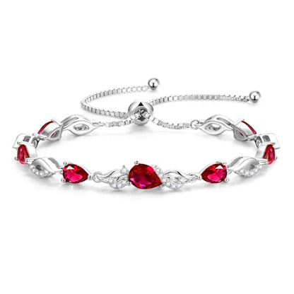 FANCIME Birthstone Teardrop Tennis Bracelet for Women, Sterling Silver 9x7mm main Gemstone Bolo Adjustable Chain Bracelet Fine Jewelry Birthday Gifts for Women Mom Wife Her - color: 07-Ruby