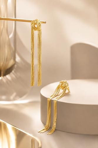 Gold Dangle Earrings for Women Trendy, 14K Gold Plated Long Chain Drop Earrings Hypoallergenic Statement Tassel Earrings Elegant Wedding Prom Fashion Jewelry for Women - color: Gold