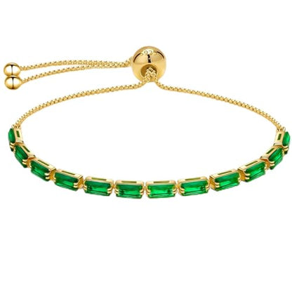 J.Fée Silver Bracelet, S925 Tennis Bracelet with Sparkling 5A Cubic Zirconia Silver Bracelets for Women Adjustable Bracelet for Women Bracelets Womens Bracelet Women Gifts for Women Mom - color: Zirconia Z Green Gold
