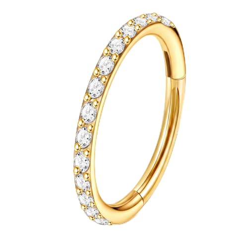Staligue Nose Hoop ring - 316L Surgical Steel Nose Ring 16/18/20G Hinged Diamond Nose Ring Hoop Septum Clicker Rings Cartilage Earring Helix Rook Tragus Daith Piercing Jewelry for Women 6MM/8MM/10MM/12MM - color: Gold, size: 18G-8MM