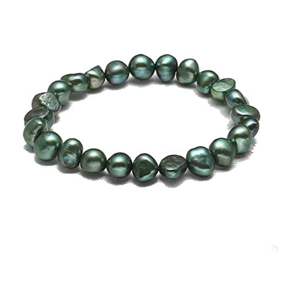 Handmade Women's Pearl Bracelet | Stretchy Beaded 7-8mm Baroque Pearl Bracelet for Ladies and Girls - Pink, Black, White, Grey, Multicolor - color: Green