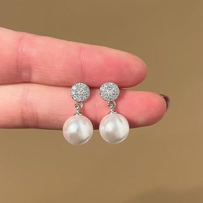 Double Pearl Drop Earrings for Women 925 Sterling Silver | 18k Gold Plated Big Large Pearl Dangle Earrings Pearl Dangling Stud Earring Bridal Wedding Jewelry Birthday Gifts for Mom - color: I-White