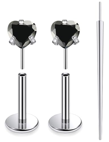 20G 18G 16G F136 Titanium Threadless Flat Back Earrings Nose Studs Tragus Forward Helix Conch Cartilage Lobe Earrings Medusa Labret Snake Bite Monroe Lip Ring Piercing Jewelry For Women Men - color: Black, size: 18G-7MM Bar-CZ 3MM