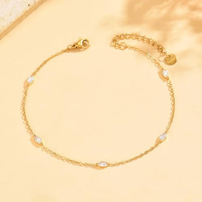 Gold Anklets for Women 18K Gold Plated CZ Ankle Bracelet Dainty Droplet Bar Tennis Ankle Trendy Summer Waterproof Beach Foot Chain Jewelry - color: 5 CZ-Gold