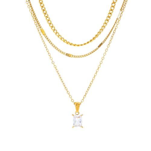 Layered Gold Necklaces for Women,18K Plated Gold Zirconia Necklace | Non Tarnish Trendy Jewelry Gift Cuban Chain Choker - color: color-1