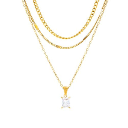 Layered Gold Necklaces for Women,18K Plated Gold Zirconia Necklace | Non Tarnish Trendy Jewelry Gift Cuban Chain Choker - color: color-1