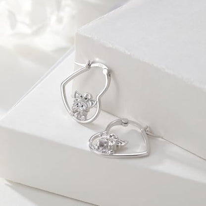LES OSEWA Dog Animal Earrings Sterling Silver Animal Heart Hoop Dangle Earrings Cute Jewelry Gifts for Women - color: Yorkie