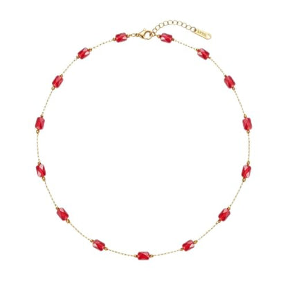 RINHOO Dainty Beaded Necklace for Women 18K Gold Plated Stainless Steel Colorful Blue Pink Choker Boho Choker Necklace Jewelry Gift for Women - color: Style 2-Red