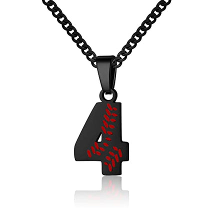 Hatti Doris Baseball Number Necklace for Men 00-99 - Jersey Number Necklace with Stainless Steel Gold Plated Chain & Baseball Charm Pendant - color: Black, style: 4