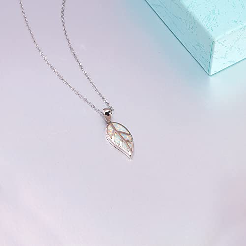CiNily Opal Leaf/Flower Pendant Necklace for Women Silver Plated Jewelry Gift - color: white
