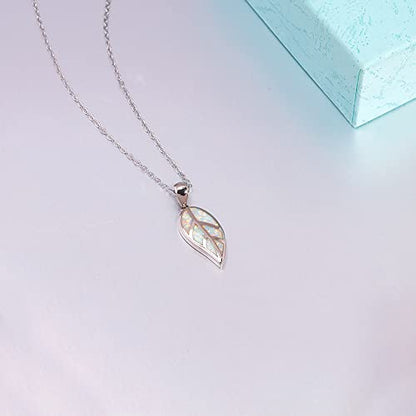 CiNily Opal Leaf/Flower Pendant Necklace for Women Silver Plated Jewelry Gift - color: white