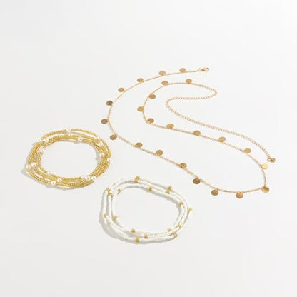 14K Gold Plated Belly Chain Layered Adjustable Waterproof Sparkling Sequin Body Chain Sparkling beads Sexy Bikini Waist Chain With Scalable Elastic Rope - Aqua Brown Golden - color: 3 Layers Golden