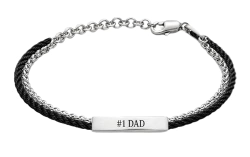 Mens Bracelet - Stainless Steel, Non Tarnish Rope Chain Bracelets, Stylish Fathers Day Gift for Dad, Husband, Boyfriend. - color: Black & Silver (Engraved)