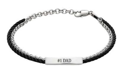 Mens Bracelet - Stainless Steel, Non Tarnish Rope Chain Bracelets, Stylish Fathers Day Gift for Dad, Husband, Boyfriend. - color: Black & Silver (Engraved)