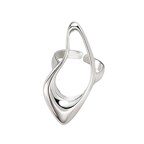 Dtja Hollow Teardrop Statement Ring for Women Girls Gold Plated Fashion Geometric Simple Adjustable Open Wrap Knuckle Finger Rings Comfort Fit Minimalist Unique Chic Jewelry Gift for Holiday Size 6-7 - color: Silvery