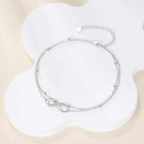 925 Sterling Silver Cat Butterfly Anklets Double Layered Chain for Birthday Women Ankle Bracelet Summer Beach Dainty Jewelry - style: Infinity Anklet