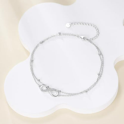 925 Sterling Silver Cat Butterfly Anklets Double Layered Chain for Birthday Women Ankle Bracelet Summer Beach Dainty Jewelry - style: Infinity Anklet