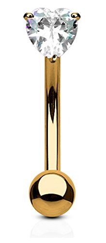 Forbidden Body Jewelry 16g 8mm Surgical Steel 3mm CZ Heart Top Barbell for Daith, Eyebrow and Rook Piercing - color: Rose Gold Tone/Clear CZ