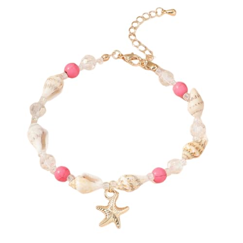 Shell Starfish Bracelet Seahorse Conch Starfish Sea Shell Pearls Charm Stone Bracelet Statement Bohemian Sea Themed Beach Jewelry for Women - color: Pink C