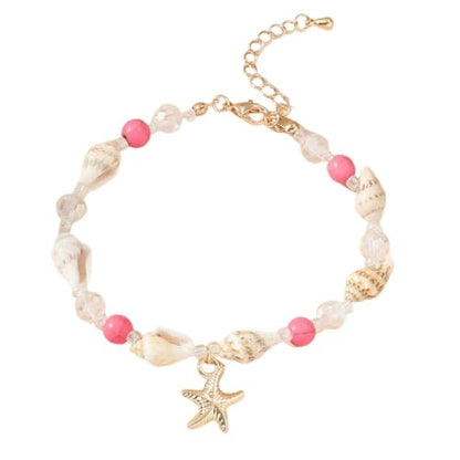 Shell Starfish Bracelet Seahorse Conch Starfish Sea Shell Pearls Charm Stone Bracelet Statement Bohemian Sea Themed Beach Jewelry for Women - color: Pink C