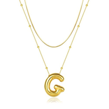 LUCA SMITH 2-Piece Initial Necklaces for Women, Dainty Balloon Bubble A-Z Letter Necklace Set, Name Letter Alphabet Pendant Layered Choker Necklaces Personalized Jewelry Gift - color: Gold bubble letter necklace, style: Initial Set-G