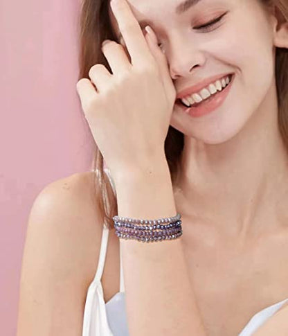 Noessla Beaded Boho Stretch Bracelet Colorful Stackable Crystal Beads Bracelets Trendy Costume Jewelry Mothers Day Gifts for Women - color: Purple