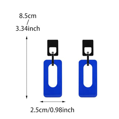 Boho Lightweight Retro Simple Acrylic Splicing Rectangle Earrings for Women Creative Exaggerated Statement Dangle Drop Earrings Jewelry - color: Black Blue