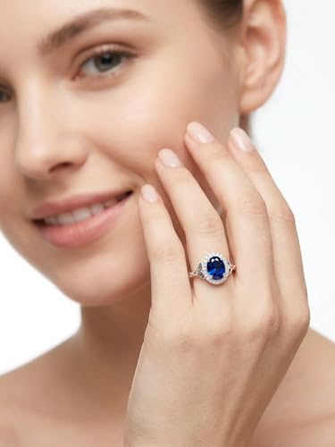 2-3 Carat Oval Engagement Ring 925 Silver Celtic Knot Birthstone Rings for Women Hypoallergenic Amehtyst/Aquamarine/Emerald/Ruby/Sapphire Cocktail Rings Jewelry Size 6-10 - color: B. Sapphire
