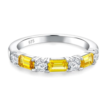 3.5mm Half Eternity Band Sterling Silver Rings for Women Sapphire/Ruby/Emerald and Cz Wedding Bands 7 Stone Stackable Birthstone Ring Anniversary Jewelry Size 6-10 - color: 11-Citrine-Nov.