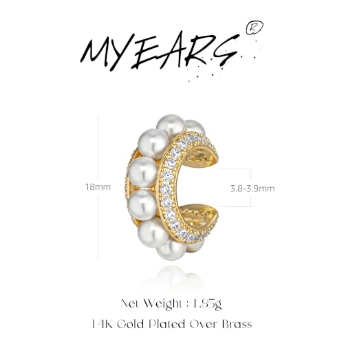 Gold Ear Cuff for Women Non Piercing | Cuff Earrings, 14K Gold Plated, Colorful Cubic Zirconia Pave, Pearl, Clover, Cartilage Earrings Trendy Jewelry, Single - color: White A