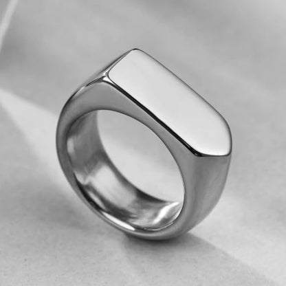 MYNENEY Stainless Steel Square Shape Signet for Men Statement Ring - color: Arrow Silver