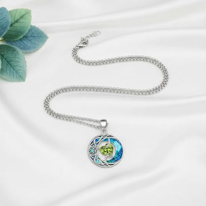 ONEFINITY Moon Star Necklace 18K White Gold Plated Celtic Moon Birthstone Pendant Necklaces Heart Birthstone Anniversary Birthday Jewelry Gifts for Women Wife Mom - style: August