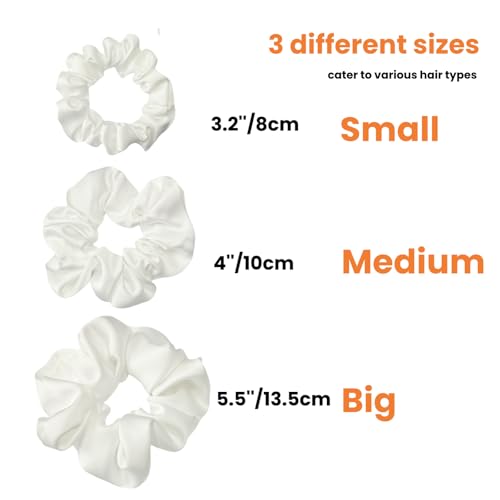 3 Pieces Satin Scrunchies Set for Hair No Crease Elastic Hair Ties for Women and Girls (White) - color: White