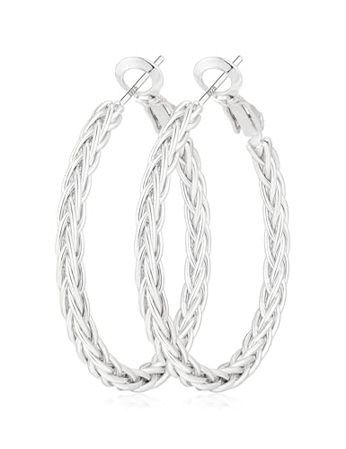 3MM Wide Silver Hoop Earrings for Women Hypoallergenic 925 Sterling Silver Post Hoop Earrings Lightweight Large Big Twisted Silver Hoop Earrings for Everyday Wear 30MM/40MM/50MM - color: 30MM Sillver