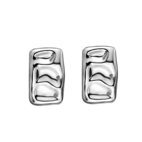 Geometric Rectangle Gold Plated Stud Earrings Irregular Hammered Chunky Statement Square Earrings for Women Trendy - color: Silver Rectangle