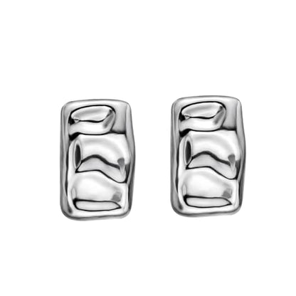 Geometric Rectangle Gold Plated Stud Earrings Irregular Hammered Chunky Statement Square Earrings for Women Trendy - color: Silver Rectangle