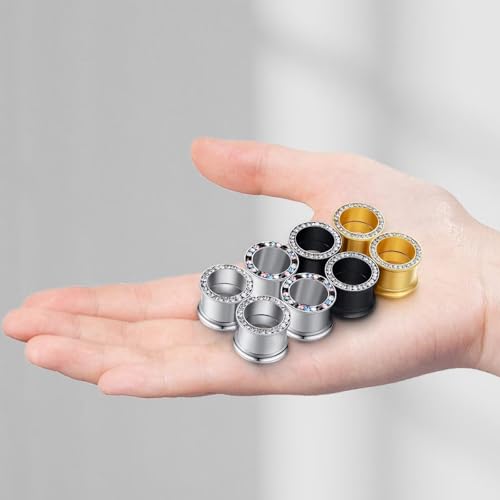 WBRWP Unisex Women 6pcs/8pcs-3pairs/4pairs Hollow Zircon Stainless Steel Screw Ear Plugs Tunnels with ZirconEar Plugs Tunnels - Ear Expander - Ear Gauges Stretcher Body Piercing 8g-5/8 - color: 4pairs(8pcs) set with cz