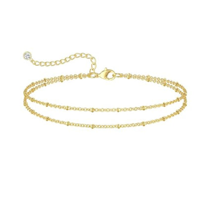 Nanafast Ankle Bracelets for Women, 14k Gold Plated Ankle Bracelet for Women, Cute Dainty Anklets, Adjustable Beach Jewelry - color: Gold