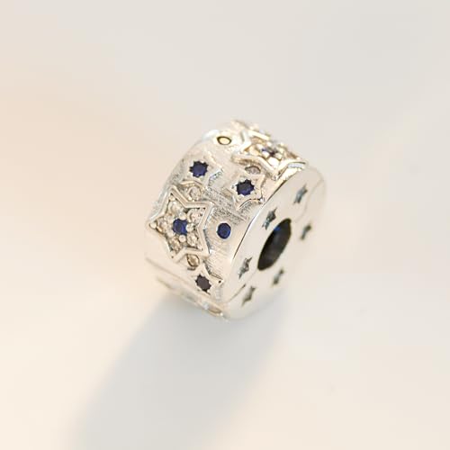 KEQ Clip Spacer Charm for Bracelet 925 Silver Pave Cubic Zirconia Clip Lock Stopper Bead Spacer For Women Bracelets Stopper Birthday Gifts European Openable Beads 2pcs - color: Starstar