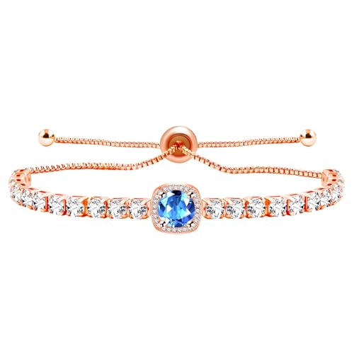 Sparkling CZ Tennis Bracelets for Women, Birthstone Slider Bolo Bracelets Trendy Birthday Valentine's Day Jewelry for Women Lady - color: Blue